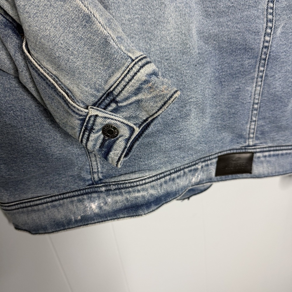 Abercrombie & Fitch Sherpa Lined Denim Trucker Jacket Mens Large Jean Coat - Picture 11 of 14